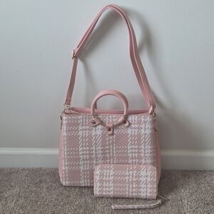 Chic Pink Plaid Shoulder Bag Set